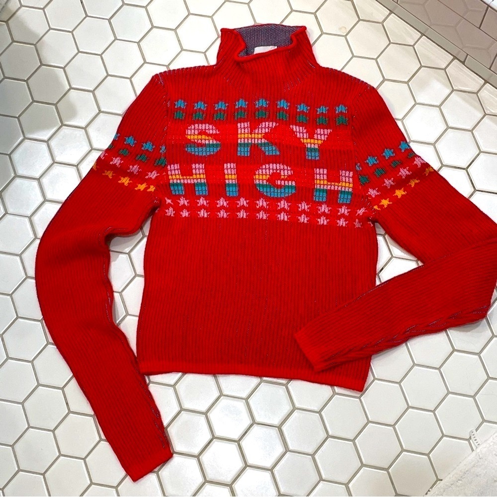 BDG Sky High Rainbow Ribbed Knit Turtleneck Colorful Apres Ski Sweater Small